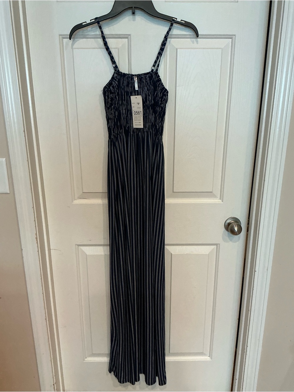 Striped Navy and White Maxi Dress with Smocked Bodice